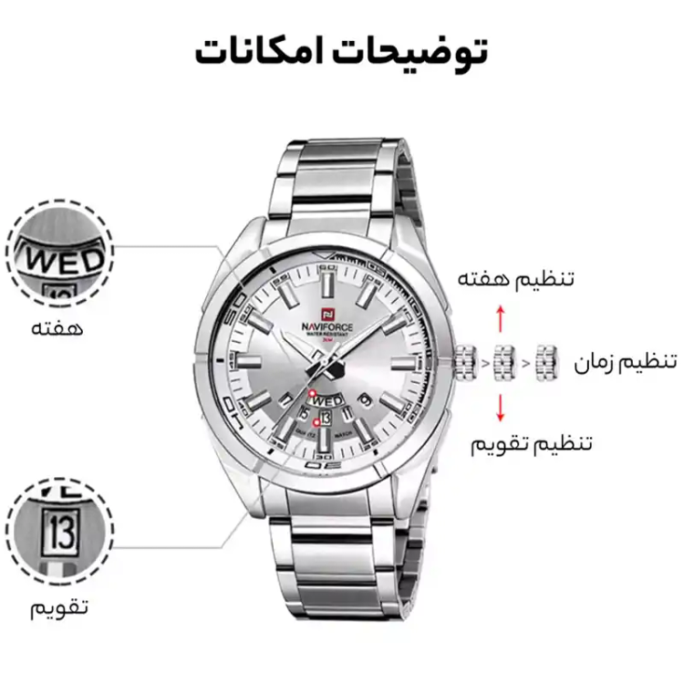 ساعت مچی مردانه نیوی فورس مدل NF9038-SW نقرهای صفحه سفید
