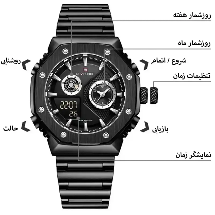 ساعت مردانه نیوی فورس مدل Naviforce NF9216 مشکی