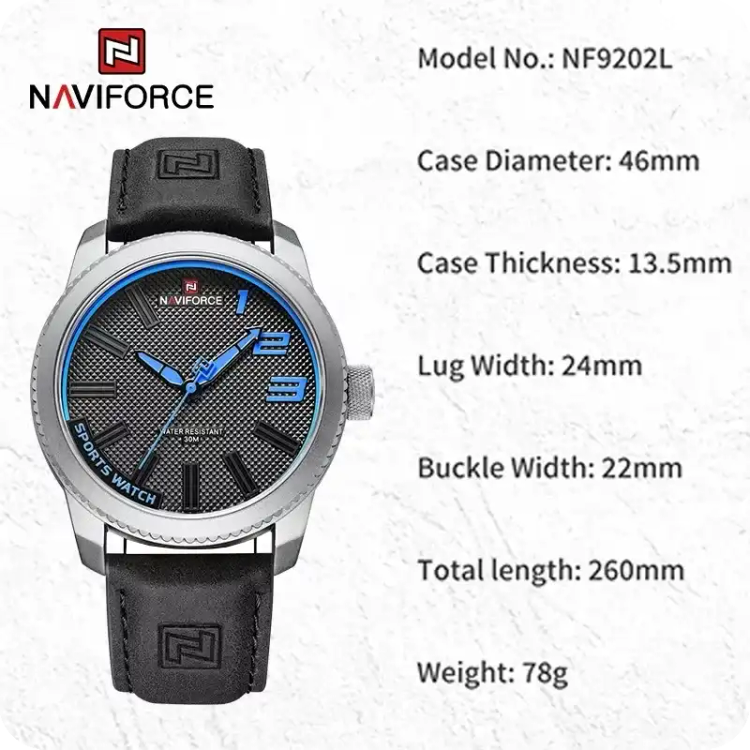 ساعت نیوی فورس مدل Naviforce NF9202 مشکی