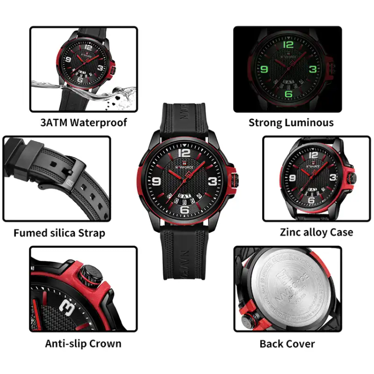 ساعت نیوی فورس مدل Naviforce NF9215t قرمز_مشکی