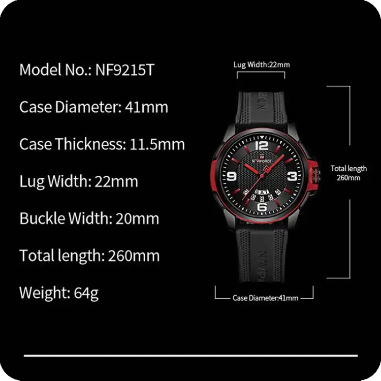 ساعت نیوی فورس مدل Naviforce NF9215t قرمز_مشکی