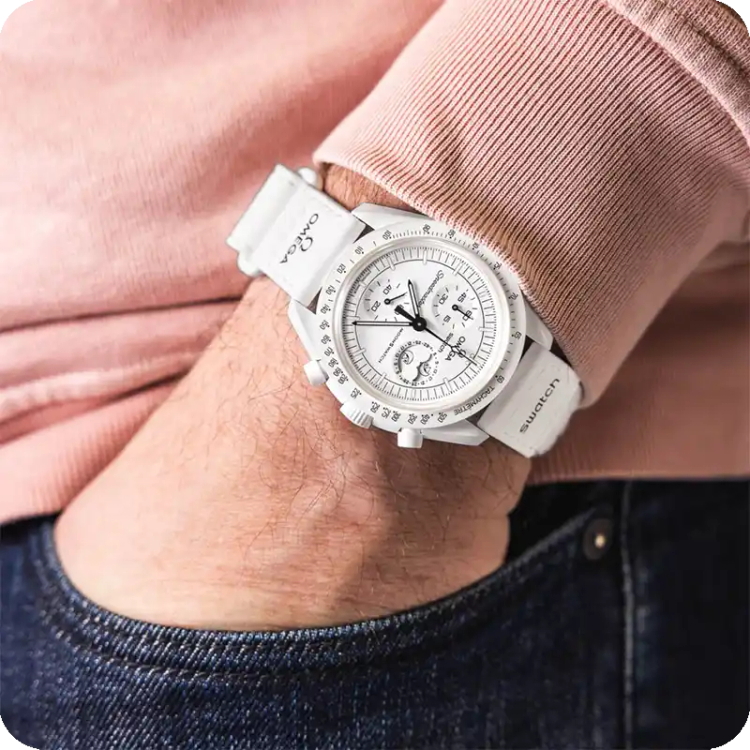 ساعت امگا سواچ سفید ماه اسنوپی OMEGA SWATCH MOON