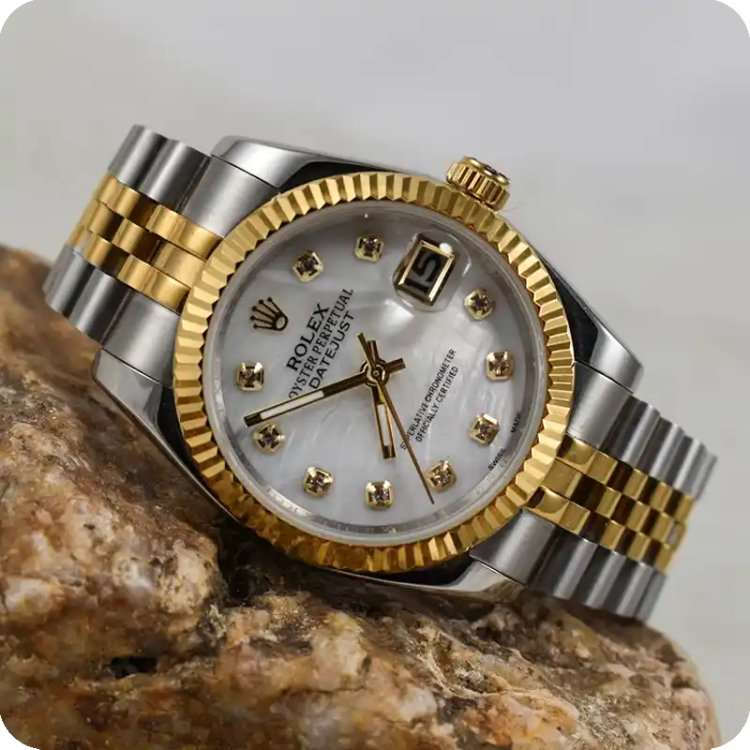 ساعت مچی زنانه طرح رولکس Datejust سایز کوچک دو رنگ موتور ژاپنی